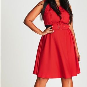 Fit & flare red belted dress